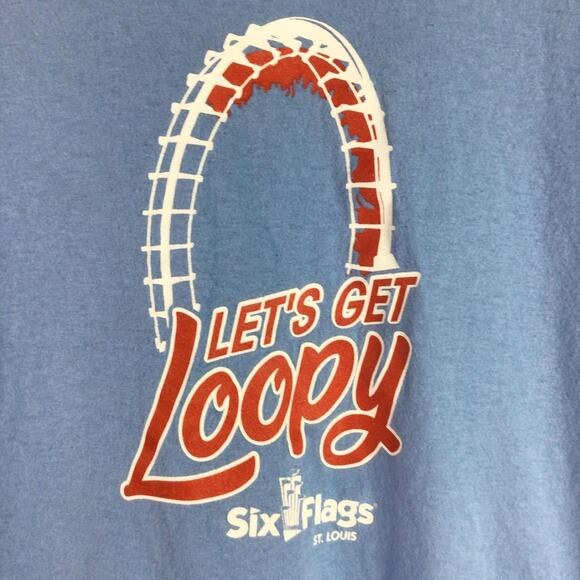 St Louis Six Flags Let's get Loopy Roller Coaster Shirt youth XL - Picture 2 of 6